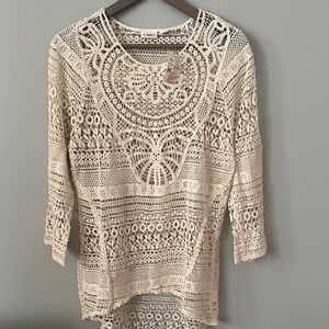 Cato Cream Crochet Long Sleeve Top Small NWT